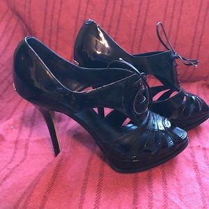 Wonderfully luxurious Dior platform cage sandals - black patent leather size 37
